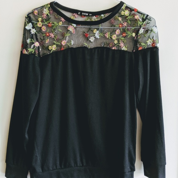 Tops - Floral mesh sweatshirt S